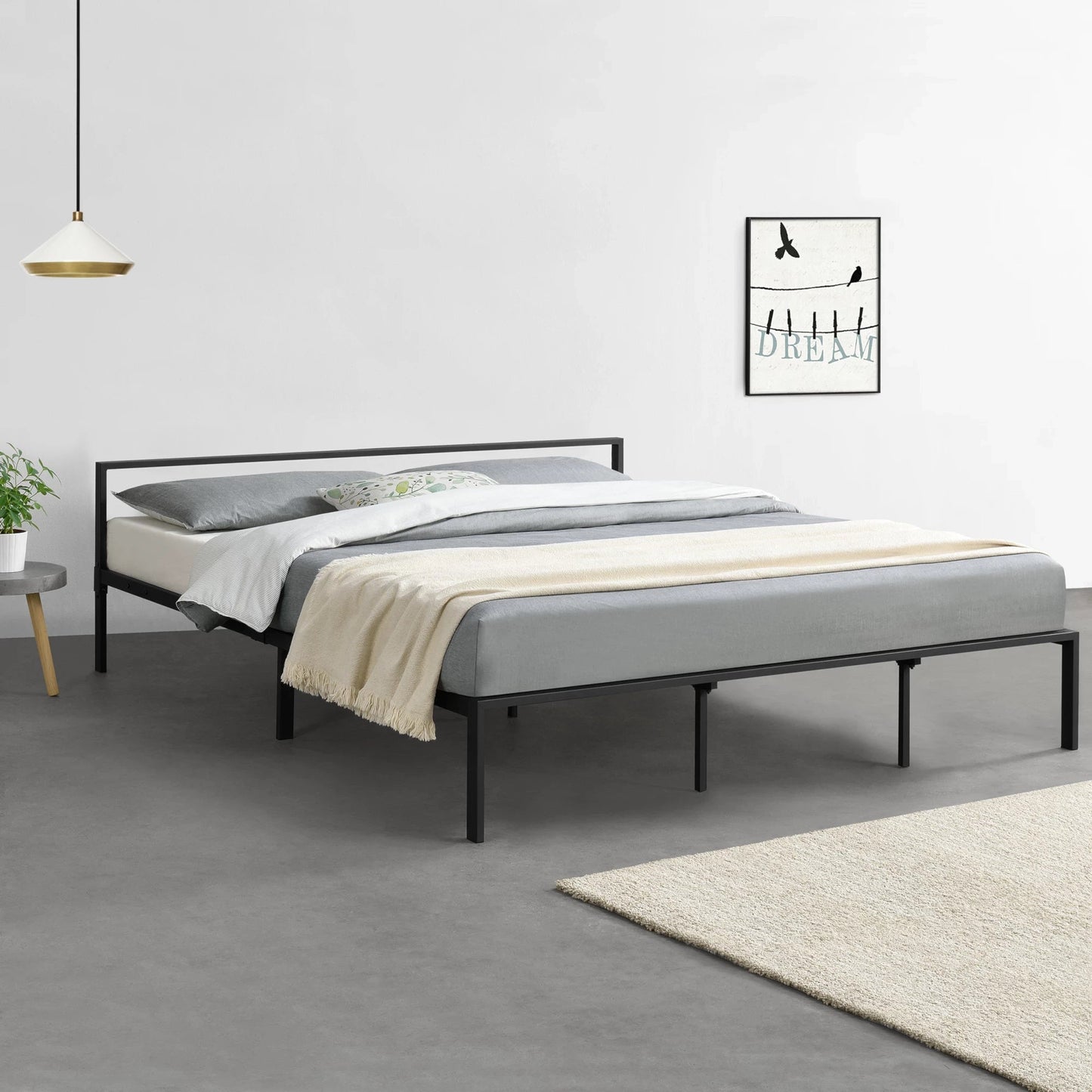 In And OutdoorMatch Stalen Bed Reta - Bedframe - Met bedbodem - 180x200 cm - Mat Zwart - Modern Design Bedframe