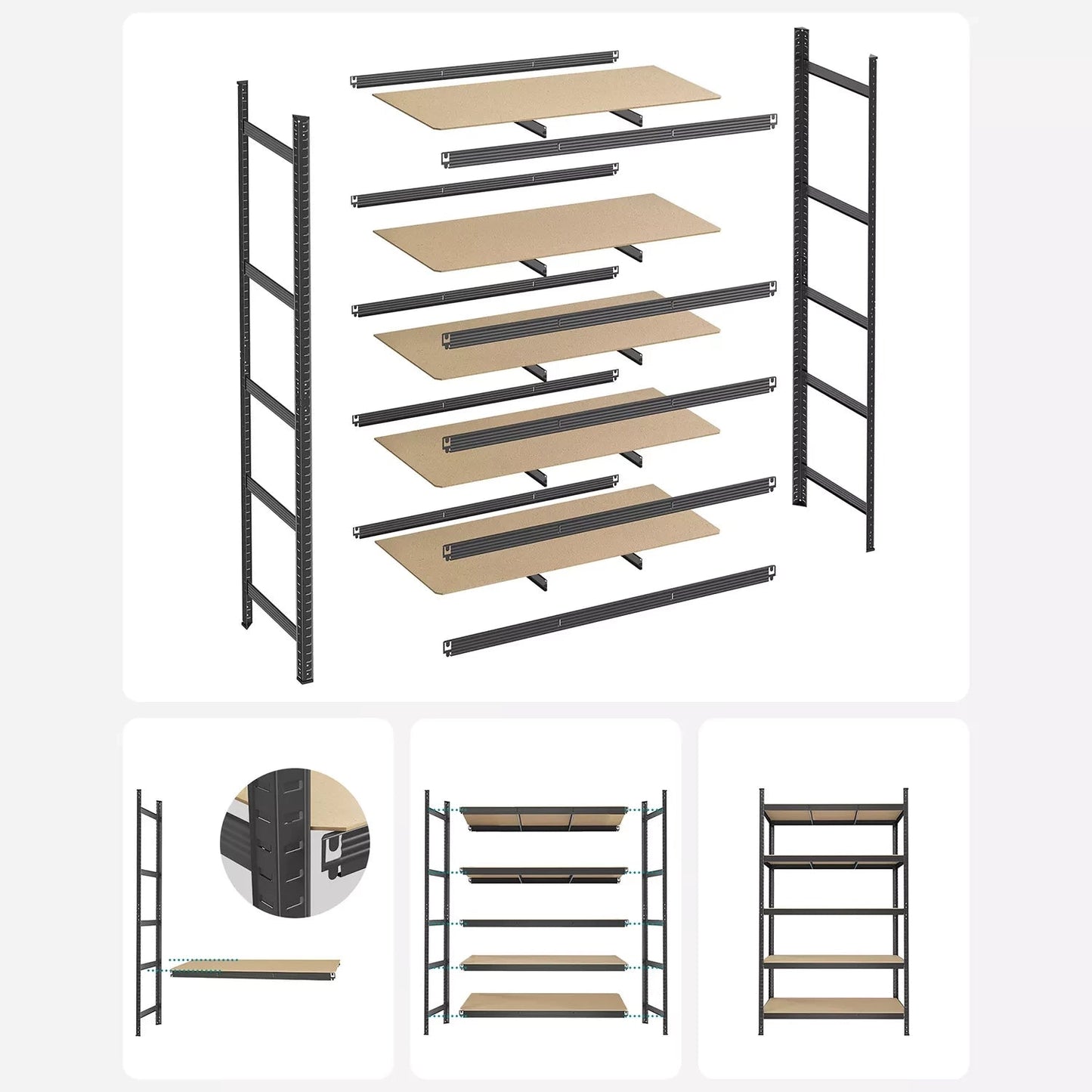 In And OutdoorMatch Stellingkast Rose - 60x120x200cm - Set van 2 - Opbergrek - Metaal - 875 kg draagvermogen - 5 Verstelbare lagen storage rack