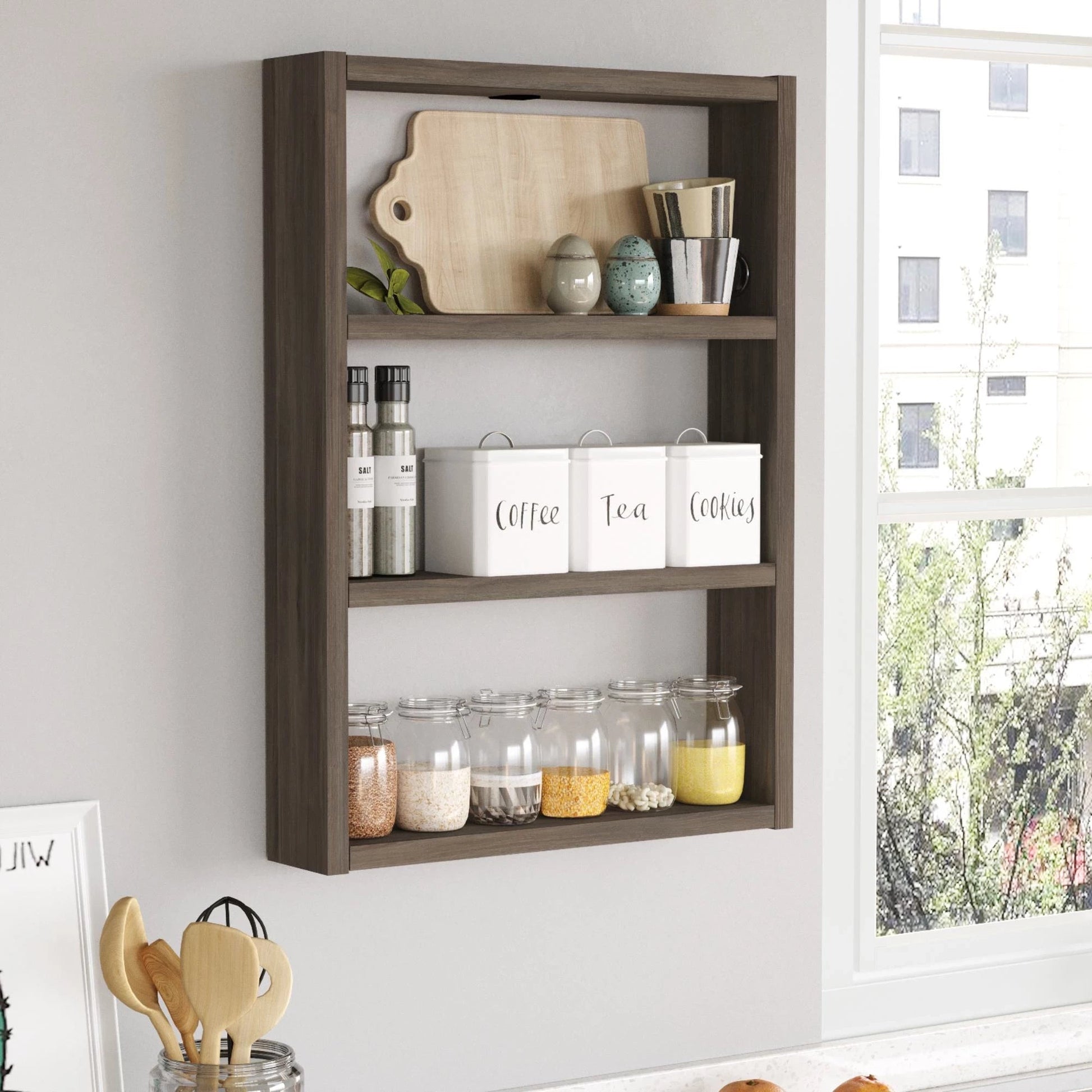 In And OutdoorMatch Stijlvol Keukenrek Vida - 60x43x9cm - Eiken Grijs - Tijdloos Design - Spaanplaat kitchen rack