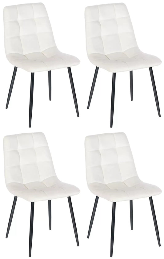 In And OutdoorMatch Stoel Bette - Eetkamerstoel - White Velvet - Zwarte poten - set van 4 - Zithoogte 48cm - deluxe Eetkamerstoel