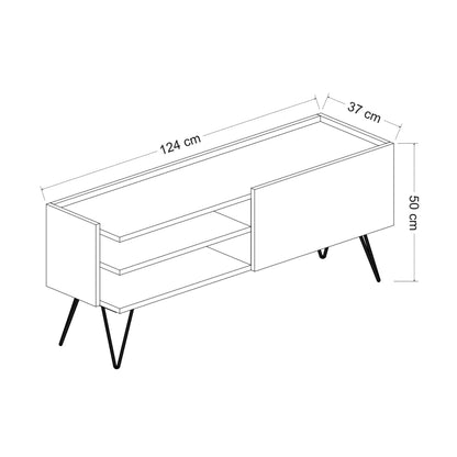 In And OutdoorMatch TV Kast Audra - 124x37x50 cm - Zwart en Houtkleurig - Spaanplaat en Metaal - Stijlvol Design TV cabinet