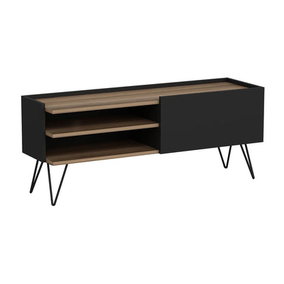 In And OutdoorMatch TV Kast Audra - 124x37x50 cm - Zwart en Houtkleurig - Spaanplaat en Metaal - Stijlvol Design TV cabinet