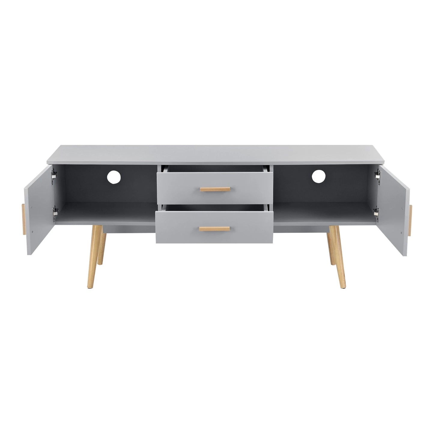 In And OutdoorMatch TV Kast Bailee - Met 2 Lades - 140x40x56 cm - Lichtgrijs - Spaanplaat en Hout - Stijlvol Design TV cabinet