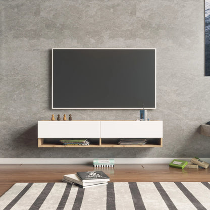 In And OutdoorMatch TV Kast Cody - TV Meubel - TV meubel - 2 Opbergvakken - 140x31,5x29,5cm - Houtkleurig en Wit - Sierkast TV-meubel