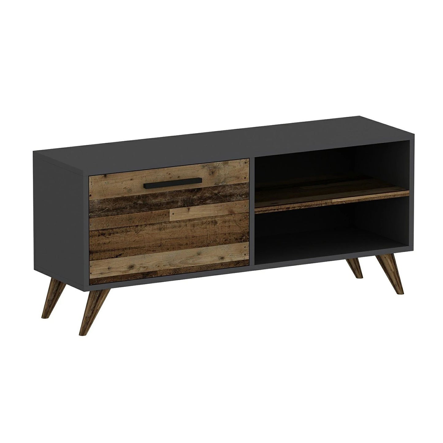 In And OutdoorMatch TV Kast Emmie - 120x35x50 cm - Antraciet en Houtkleurig - Spaanplaat en Kunststof - Modern Design TV-meubel