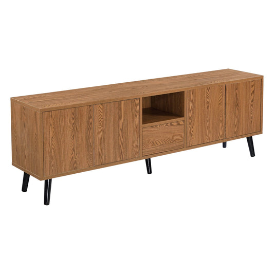 In And OutdoorMatch TV Kast Estefania - Push and Open - 140x30x45,5 cm - Houtkleurig en Zwart - Spaanplaat en Hout - Stijlvol Design TV cabinet