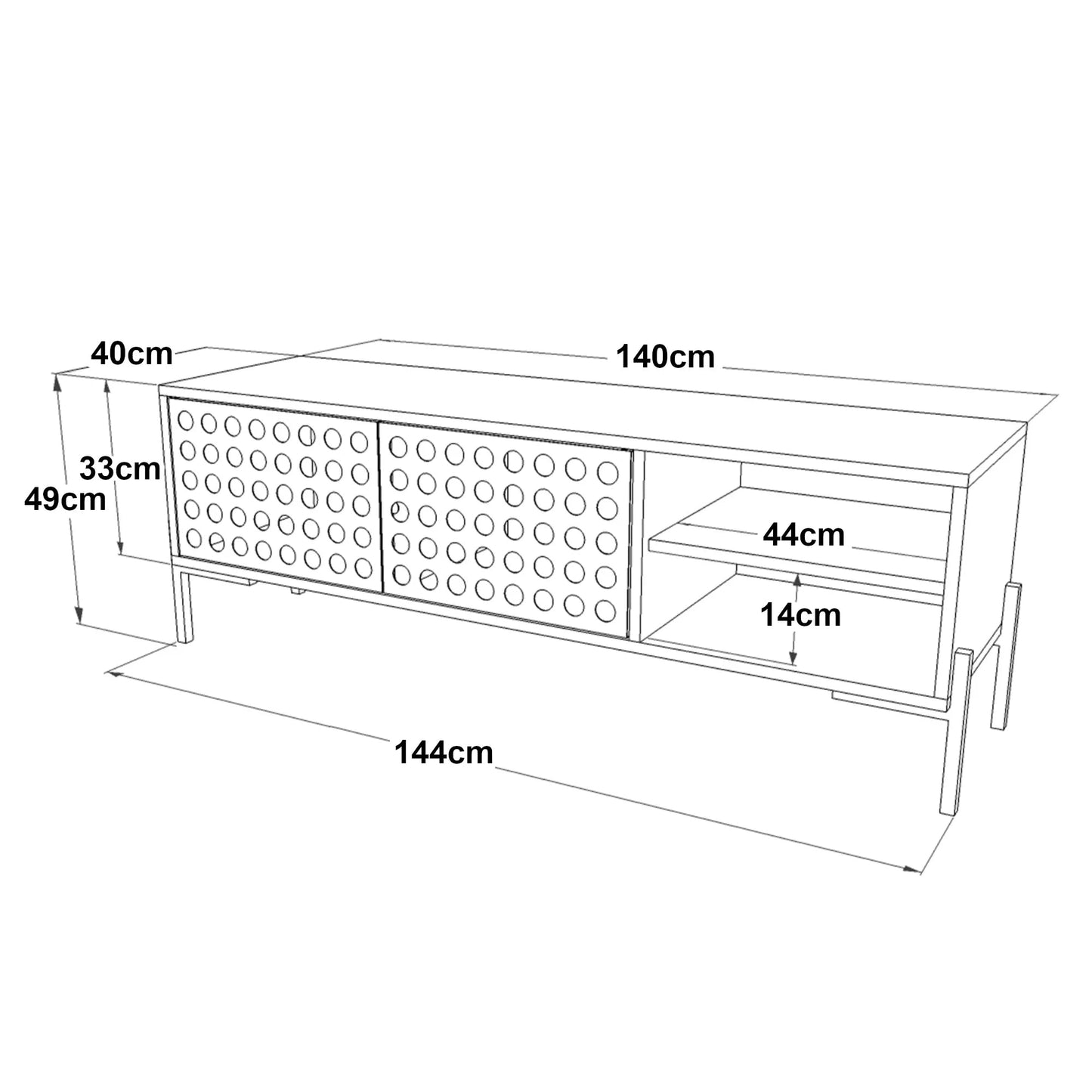 In And OutdoorMatch TV Kast Ocean - TV meubel - TV meubel - 144x40x49cm - eiken grijs en antraciet - 2 opbergvakken - decoratieve kast TV-meubel