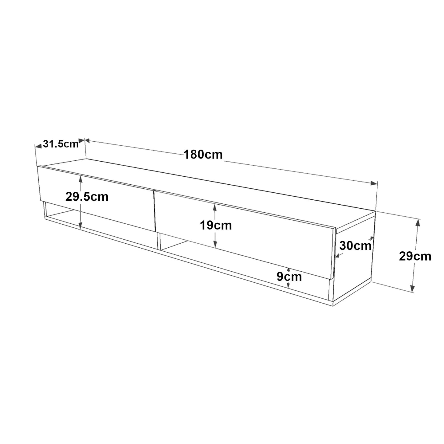 In And OutdoorMatch TV Kast Piera - TV Meubel - TV meubel - 2 Opbergvakken - 180x31,5x29,5cm - Houtkleurig en Antraciet - Sierkast TV-meubel