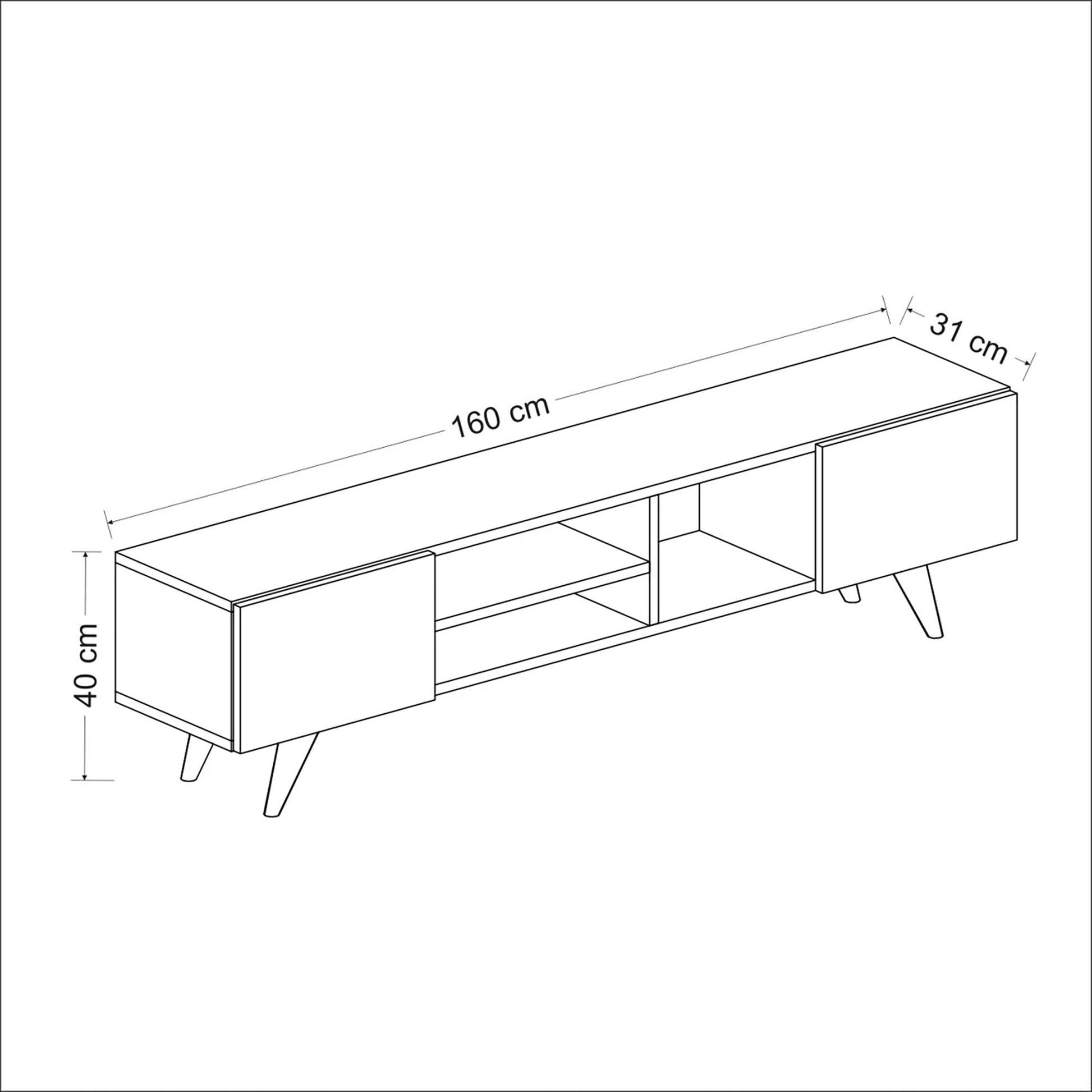 In And OutdoorMatch TV Kast Rashad - 160x31x40 cm - Eiken en zwart - Spaanplaat en Kunststof - Modern Design TV-meubel