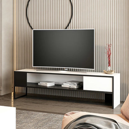 In And OutdoorMatch TV Kast Veda - 150x35x42 cm - Wit en Zwart - Spaanplaat en Metaal - Modern Design TV-meubel