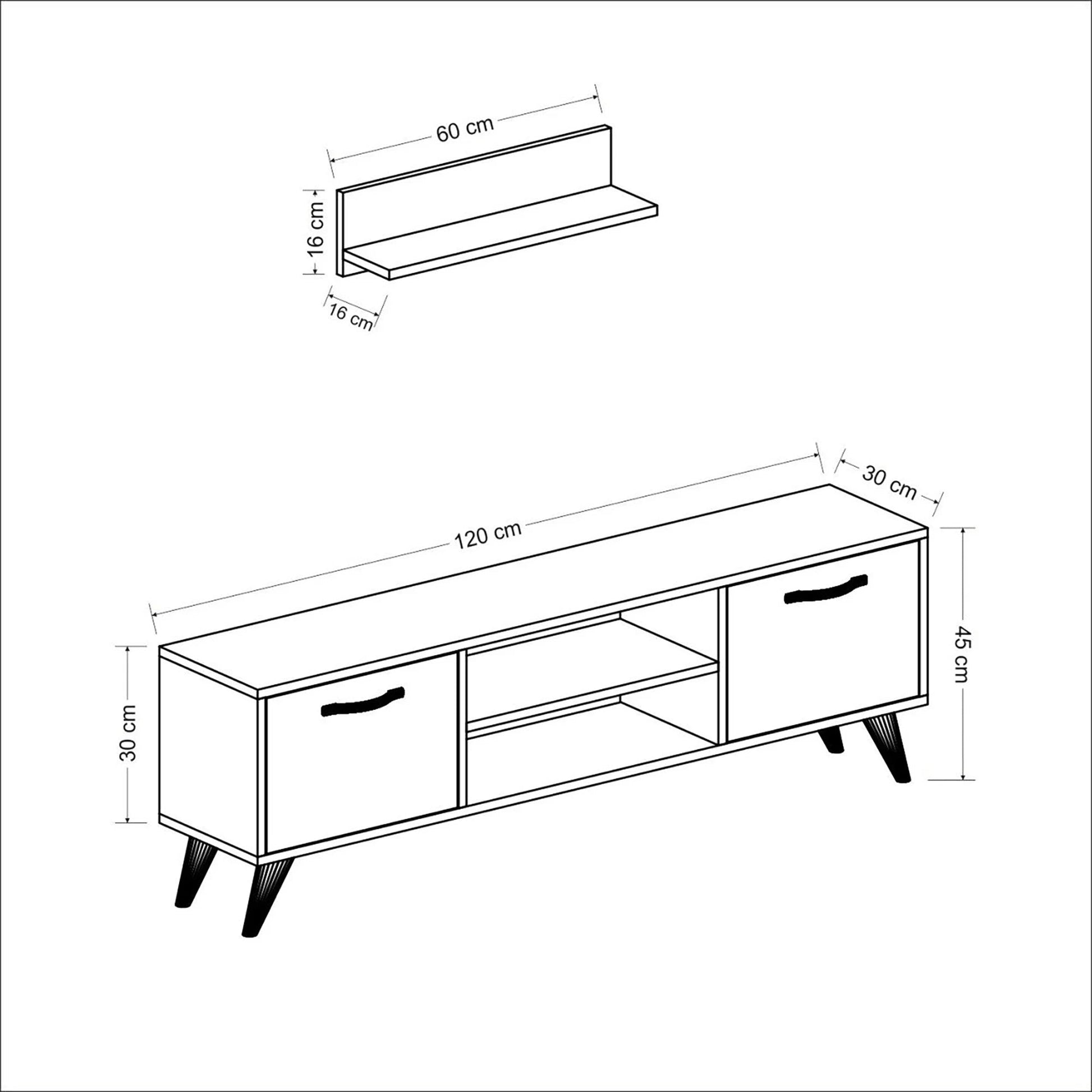 In And OutdoorMatch TV Meubel Christy - Met Plank - 120x30x45 cm - Walnootkleurig en Antraciet -Spaanplaat en Kunststof - Modern Design TV-meubel