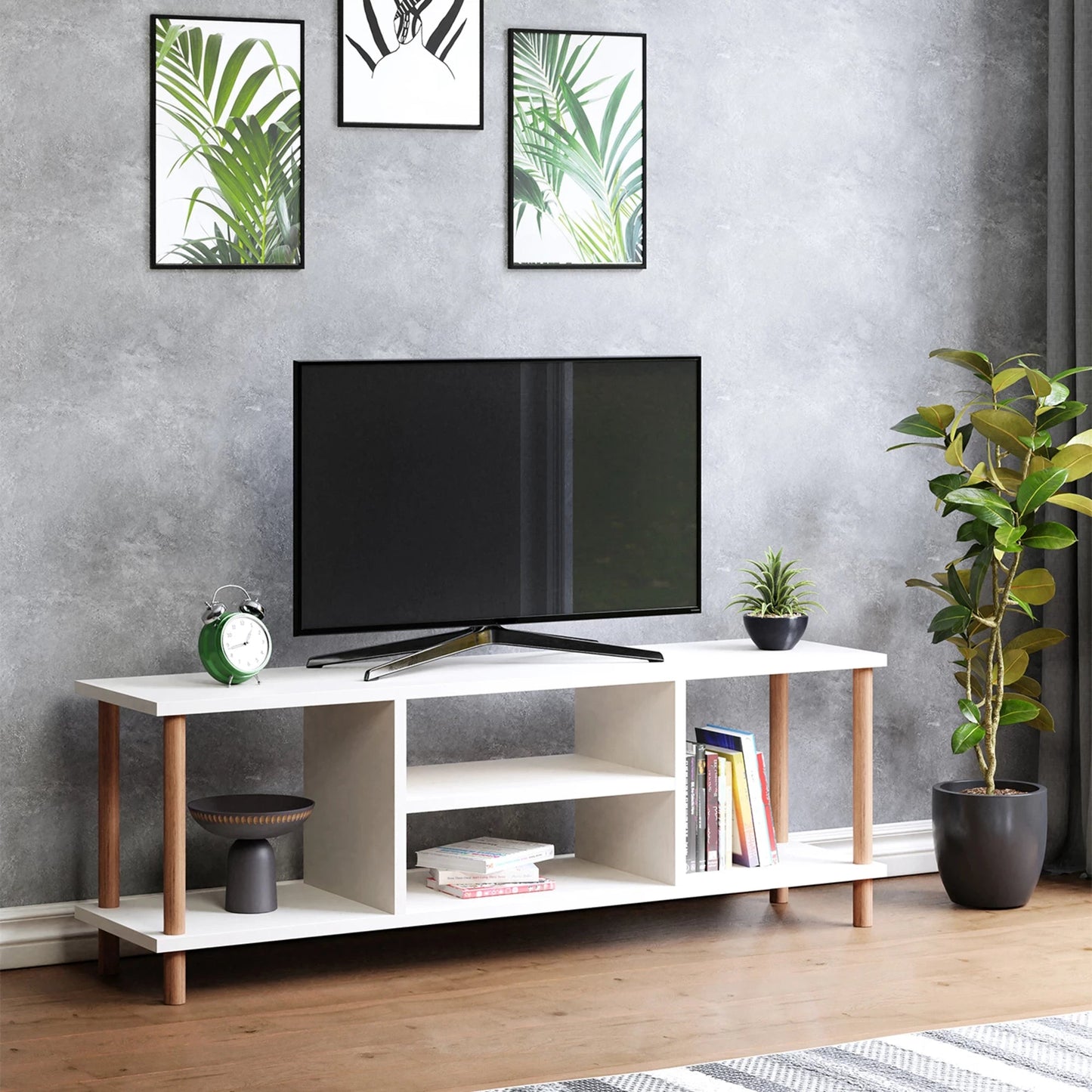 In And OutdoorMatch TV meubel Edna - 120x29x43 cm - Wit - Spaanplaat - Beukenhout - Stijlvol Design TV-meubel