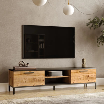 In And OutdoorMatch TV meubel Lucio - 160x35x39cm - Houtkleur en Antraciet - Spaanplaat en Staal - Stijlvol design TV cabinet