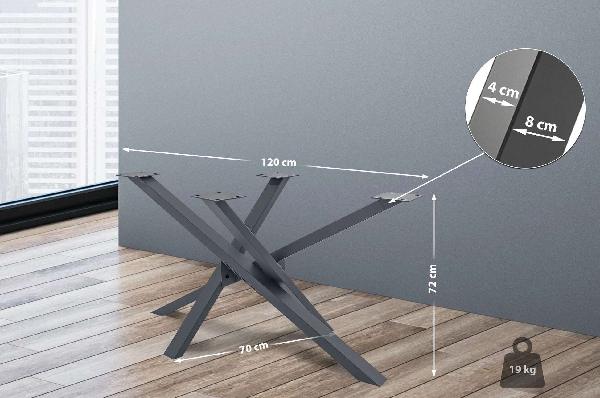 In And OutdoorMatch Tafelpoten Geoffrey - Vierpoots Tafelonderstel - Stalen Tafelpoten - Zwarte Tafelpoten - Industriële Stijl - 120x70x72cm table legs