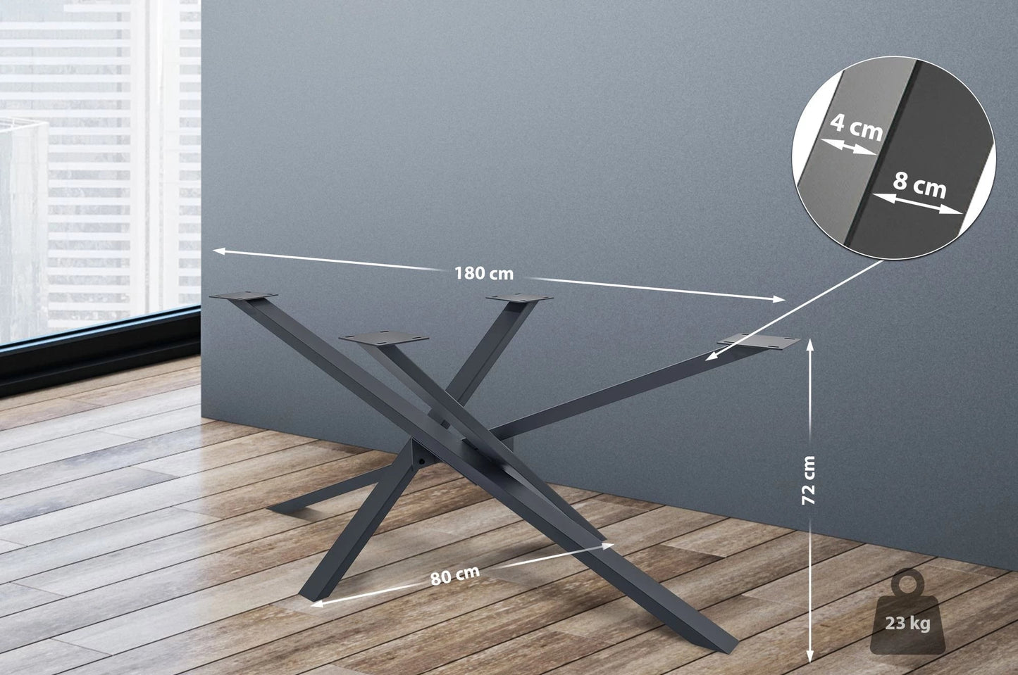 In And OutdoorMatch Tafelpoten Roberto - Vierpoots Tafelonderstel - Stalen Tafelpoten - Zwarte Tafelpoten - Industriële Stijl - 180x80x72cm table legs