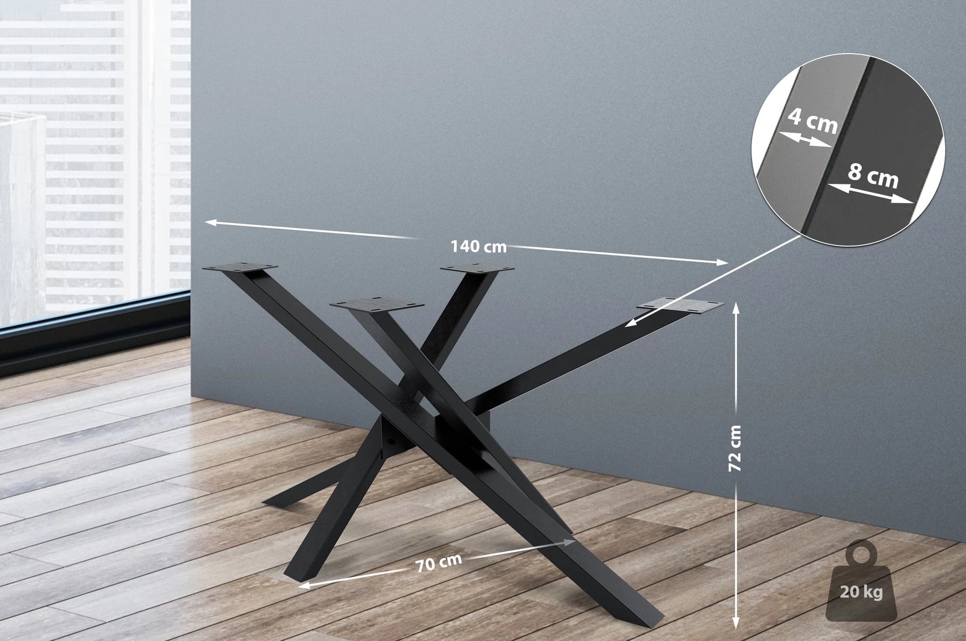 In And OutdoorMatch Tafelpoten Sibylle - Vierpoots Tafelonderstel - Stalen Tafelpoten - Zwarte Tafelpoten - Industriële Stijl - 140x70x72cm table legs