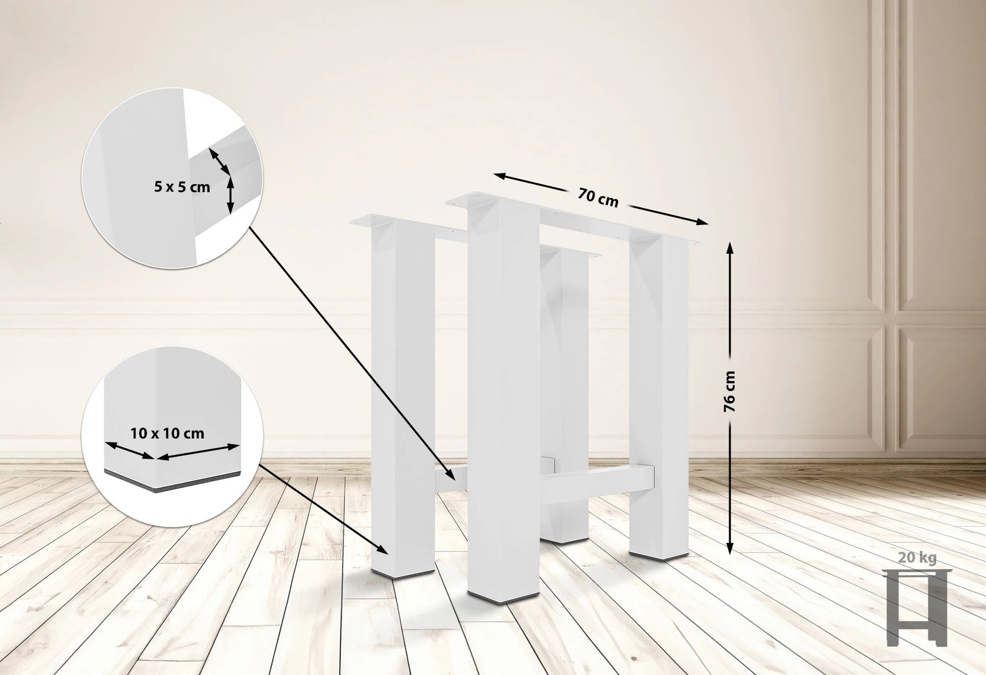 In And OutdoorMatch Tafelpoten Wellsy - 70cm - Vierpotig tafelonderstel - Stalen tafelpoten - Witte tafelpoten - Industriële stijl table legs