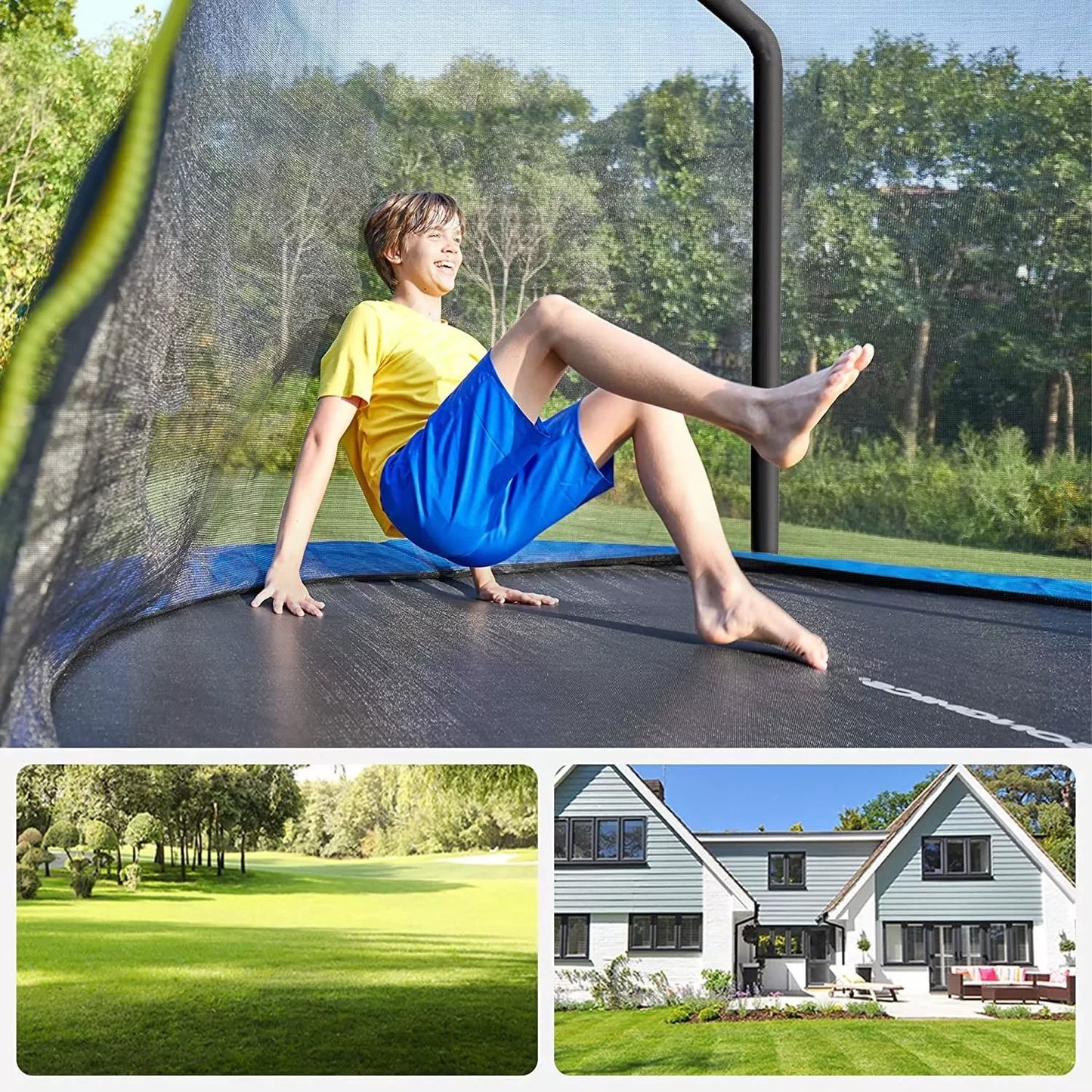 In And OutdoorMatch Trampoline Adolfo - 366 cm - Blauw - Trampoline met veiligheidsnet en ladder - gewatteerd frame - voor kinderen en volwassenen - binnennet Trampoline