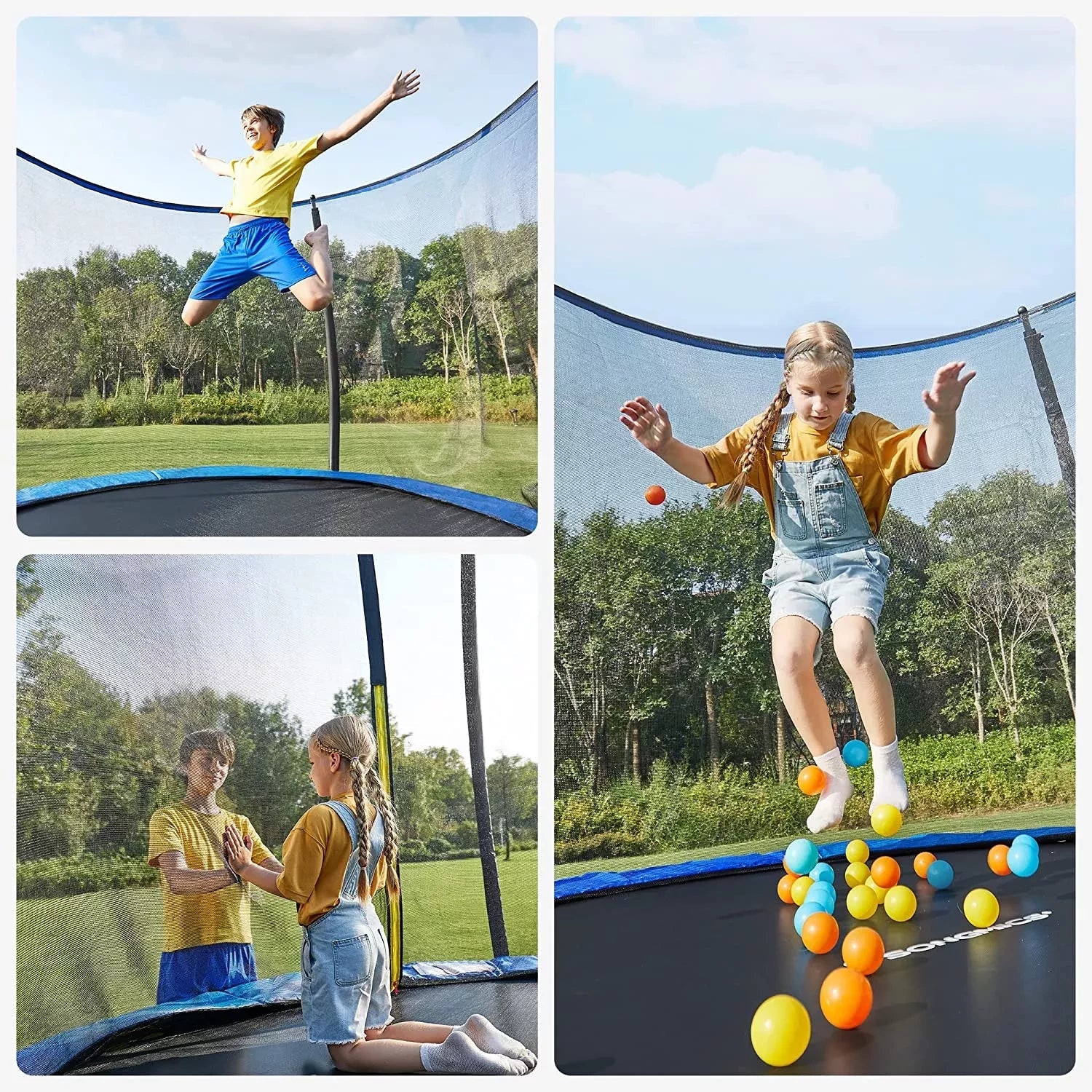 In And OutdoorMatch Trampoline Athena - Met veiligheidsnet & ladder - 305 cm blauw - Rond - Tot 150 kg belasting Trampoline