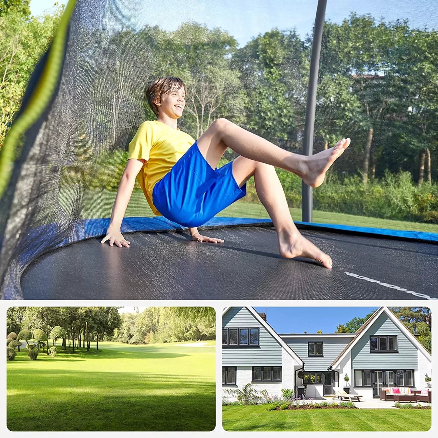 In And OutdoorMatch Trampoline Athena - Met veiligheidsnet & ladder - 305 cm blauw - Rond - Tot 150 kg belasting Trampoline