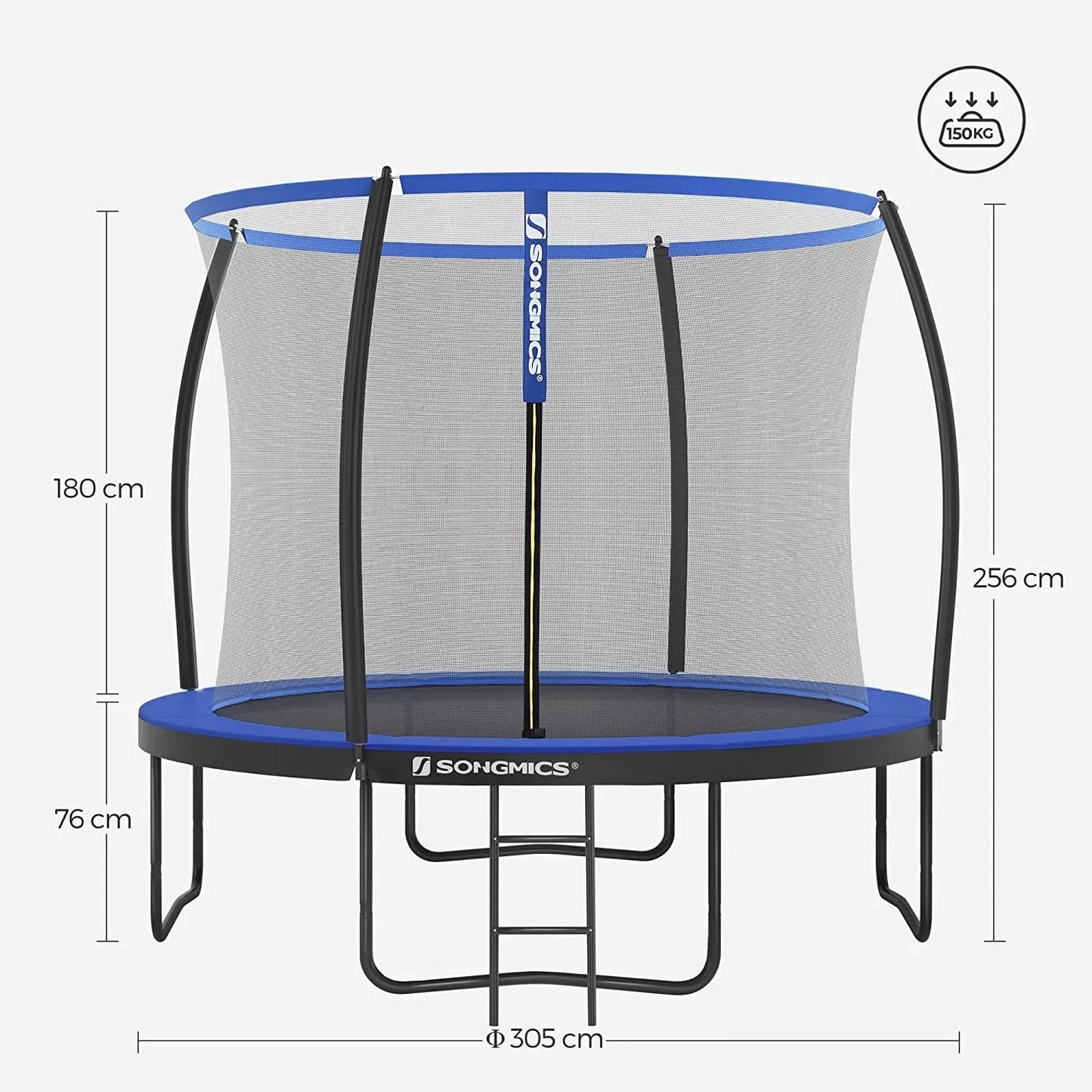 In And OutdoorMatch Trampoline Athena - Met veiligheidsnet & ladder - 305 cm blauw - Rond - Tot 150 kg belasting Trampoline