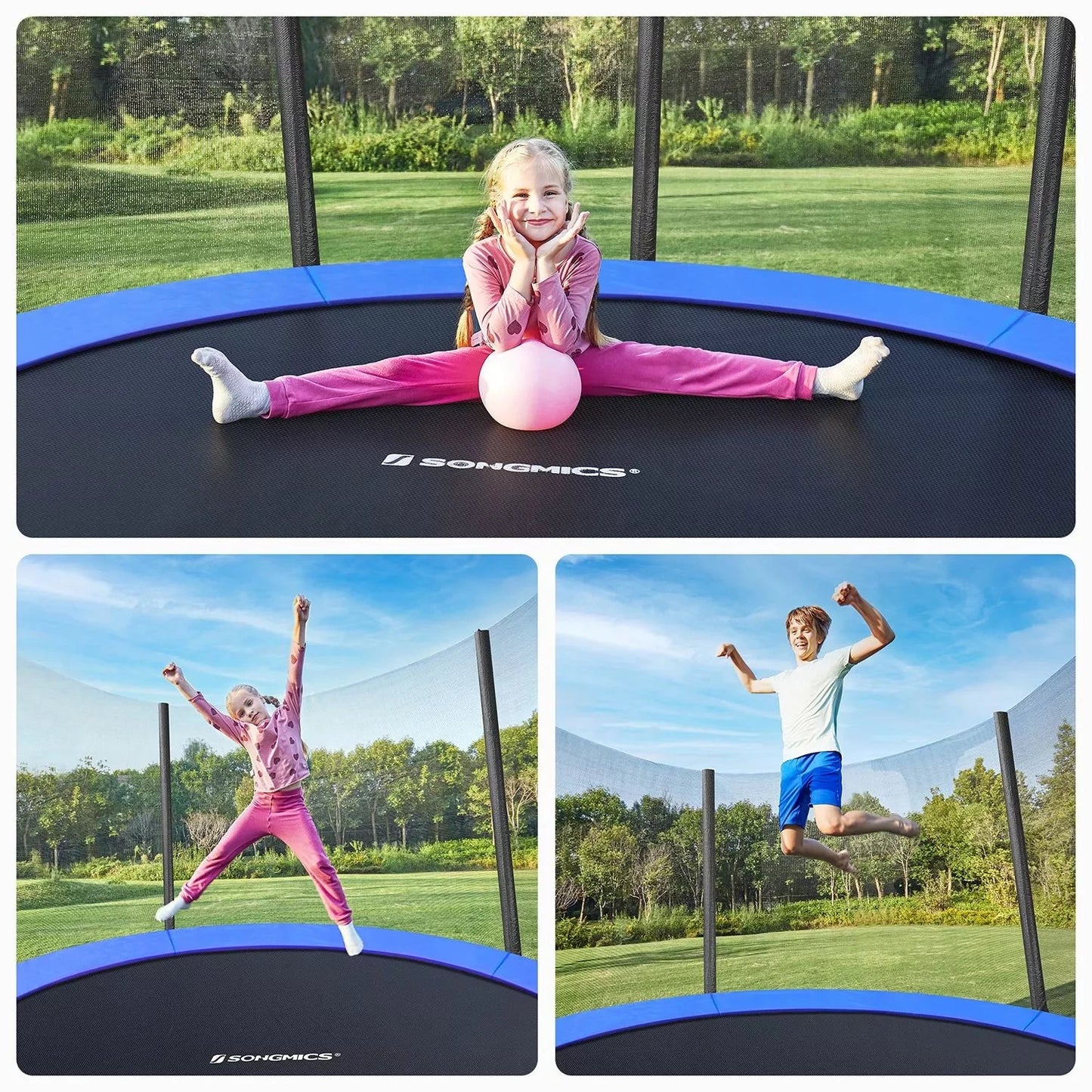 In And OutdoorMatch Trampoline Hyman - 366 cm - Met veiligheidsnet & ladder - Blauw - Rond - Tuin - tot 150 kg belasting Trampoline