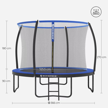 In And OutdoorMatch Trampoline Linnea - Met veiligheidsnet & ladder - 366 cm blauw - Rond - Tot 150 kg belasting selecteren Trampoline