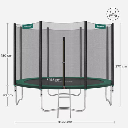 In And OutdoorMatch Trampoline Rosalia - 366 cm - Met veiligheidsnet & ladder - Groen - Rond - Tuin - tot 150 kg belasting Trampoline