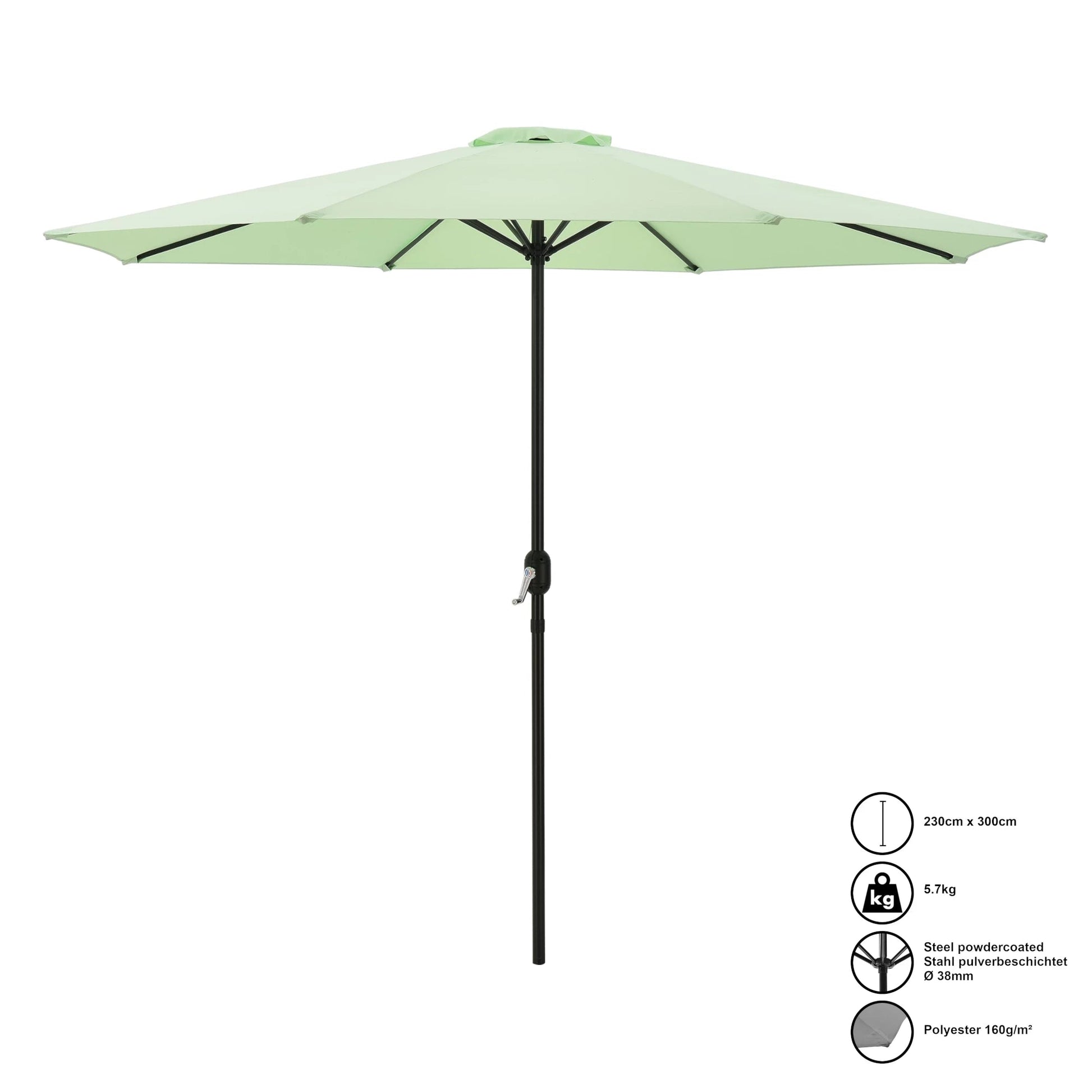 In And OutdoorMatch Tuinparasol Mertie - Stokparasol - Ø300x230 cm - Pastelgroen - Stijlvolle uitstraling Sunshade