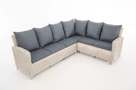 In And OutdoorMatch Tuinset Vincenza - Glastafel rotan wicker - Tuinmeubelen - Eettafel - Loungeset - Buitentafel - Salontafel - Creme/grijs - 6 personen Garden set