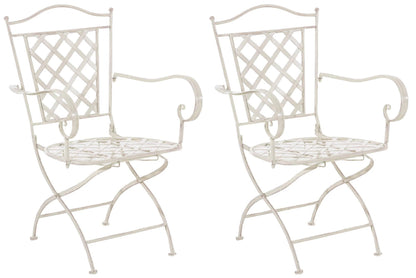 In And OutdoorMatch Tuinstoel Alfreda - Crème - Set van 2 - Ijzer - Buitenstoel - Stoel - Hoge kwaliteit - Stijlvolle tuinstoel - Handgemaakte antieke patina Eetkamerstoel