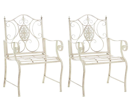 In And OutdoorMatch Tuinstoel Eddy - Crème - Set van 2 - Ijzer - Buitenstoel - Stoel - Hoge kwaliteit - Stijlvolle tuinstoel - Handgemaakt antiek patina Garden Chair