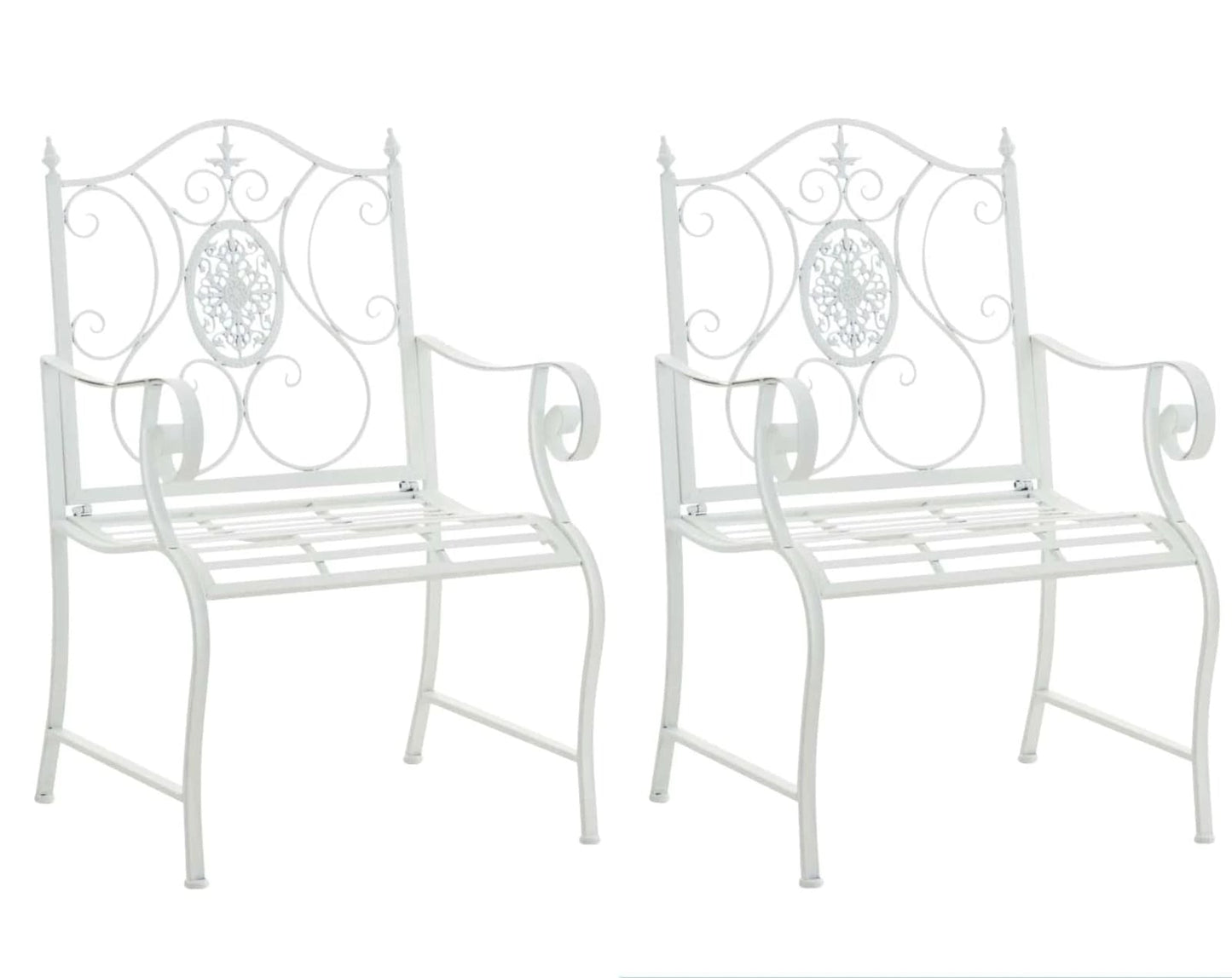 In And OutdoorMatch Tuinstoel Nick - Wit - Set van 2 - Ijzer - Buitenstoel - Stoel - Hoge kwaliteit - Stijlvolle tuinstoel - Handgemaakt antiek patina Garden Chair