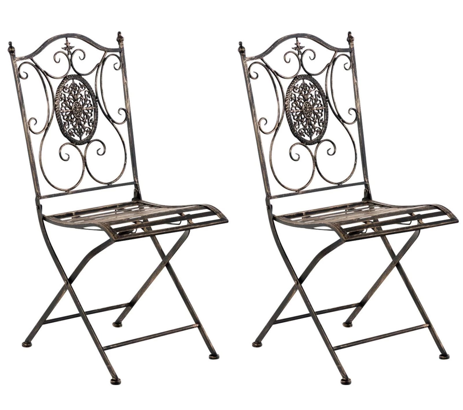 In And OutdoorMatch Tuinstoel Ninfa - Antiek Bruin - Set van 2 - Metaal - Klapstoel - Buitenstoel - Stoel - Hoge kwaliteit - Stijlvolle tuinstoel - Handgemaakt antiek patina Garden Chair