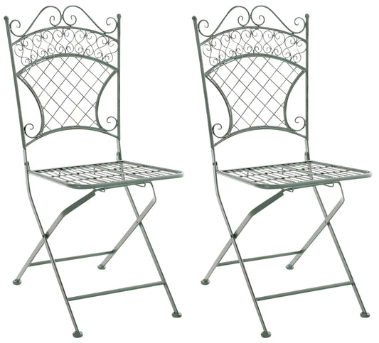 In And OutdoorMatch Tuinstoel Rens - Groen - Set van 2 - Klapstoel - Ijzer - Buitenstoel - Stoel - Hoge kwaliteit - Stijlvolle tuinstoel - Handgemaakt antiek patina Garden Chair