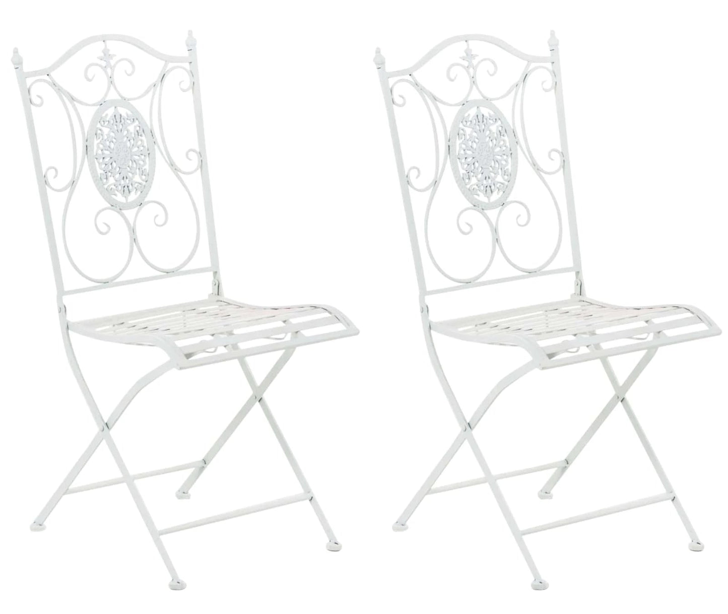 In And OutdoorMatch Tuinstoel Rue - Wit - Set van 2 - Metaal - Klapstoel - Buitenstoel - Stoel - Hoge kwaliteit - Stijlvolle tuinstoel - Handgemaakt antiek patina Garden Chair