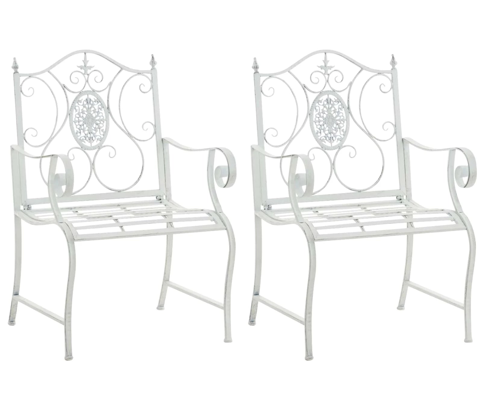 In And OutdoorMatch Tuinstoel Segundo - Wit - Set van 2 - Ijzer - Buitenstoel - Stoel - Hoge kwaliteit - Luxe stijlvolle tuinstoel - Handgemaakt antiek patina Garden Chair