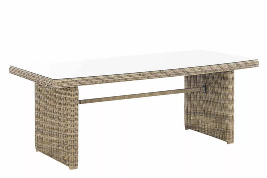 In And OutdoorMatch Tuintafel Willy - Glastafel rotan wicker - Tuinmeubelen - Eettafel - Buitentafel - Salontafel - Creme - 200cm Eettafel/ Eetkamertafel