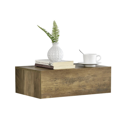 In And OutdoorMatch Wandplank Alivia - Met Lade - Zwevend - 46x30x15 cm - Houtkleurig - Stijlvol Plank Wandplank