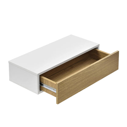 In And OutdoorMatch Wandplank Blaise - Met Lade - 50x24x12cm - Wit en Houtlook - Spaanplaat - Moderne Look Wandplank