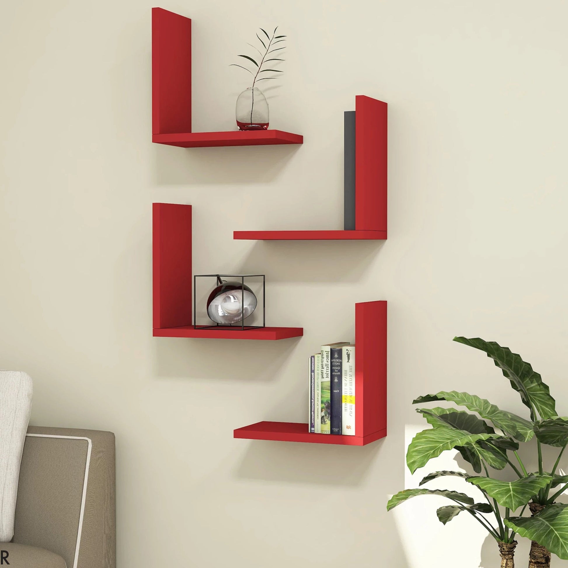 In And OutdoorMatch Wandplank Jasper - 30x30x16 cm - Rood - MDF Wandplank