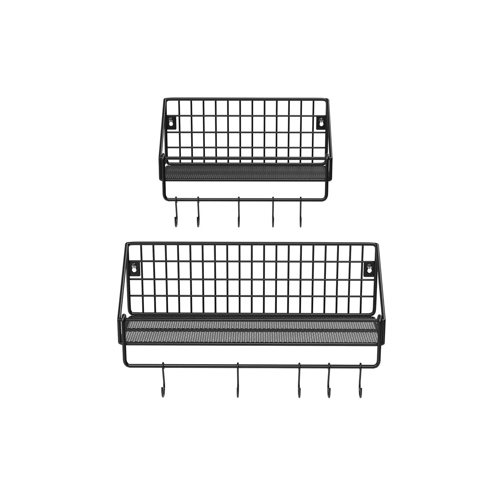 In And OutdoorMatch Wandplank zwevend Abel - Metaal - Set van 2 - Keukenrek met hakenWandrek - Wandplank - Boekenplank - Zwart Wandplank