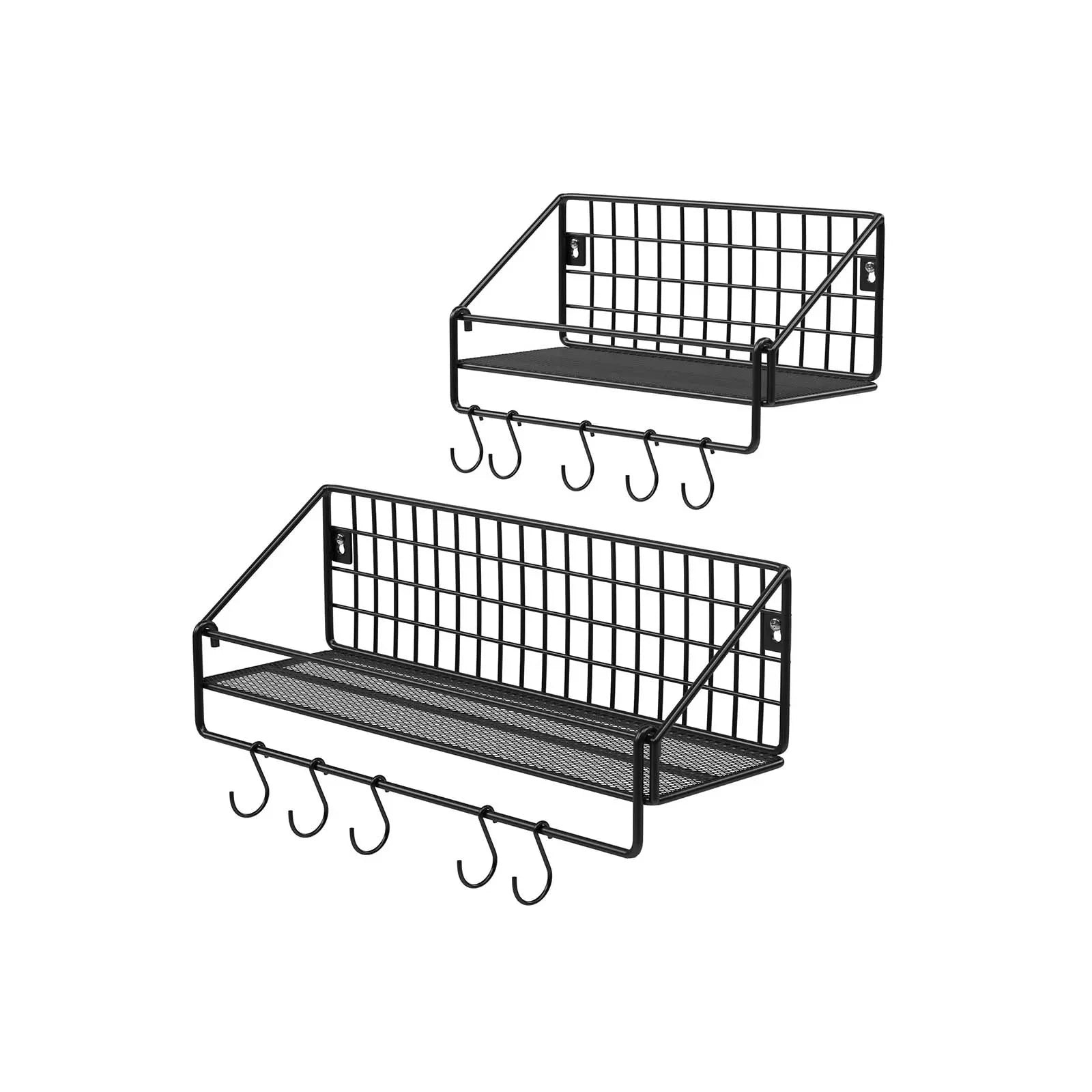 In And OutdoorMatch Wandplank zwevend Abel - Metaal - Set van 2 - Keukenrek met hakenWandrek - Wandplank - Boekenplank - Zwart Wandplank