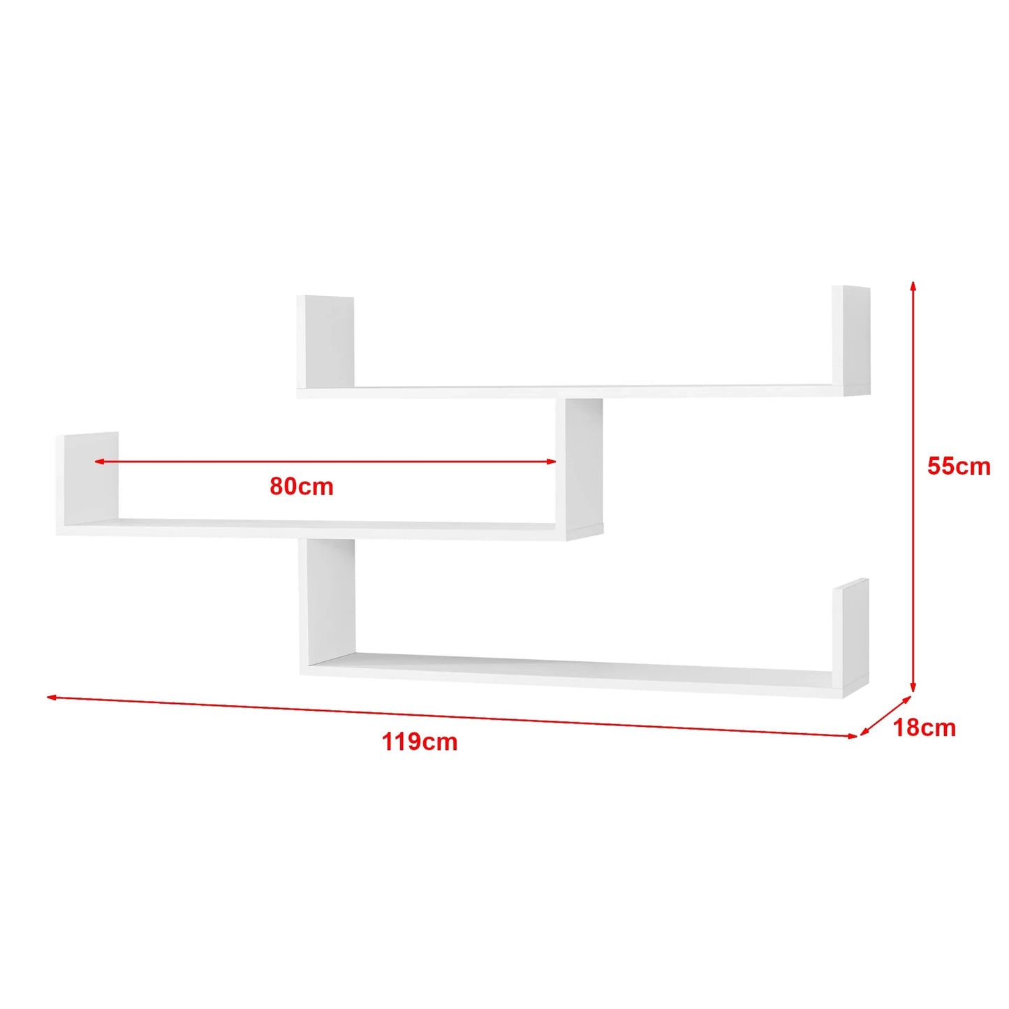 In And OutdoorMatch Wandrek Abbigail - Met 3 Planken - 119x18x55 cm - Wit - Spaanplaat - Modern Design Wandplank