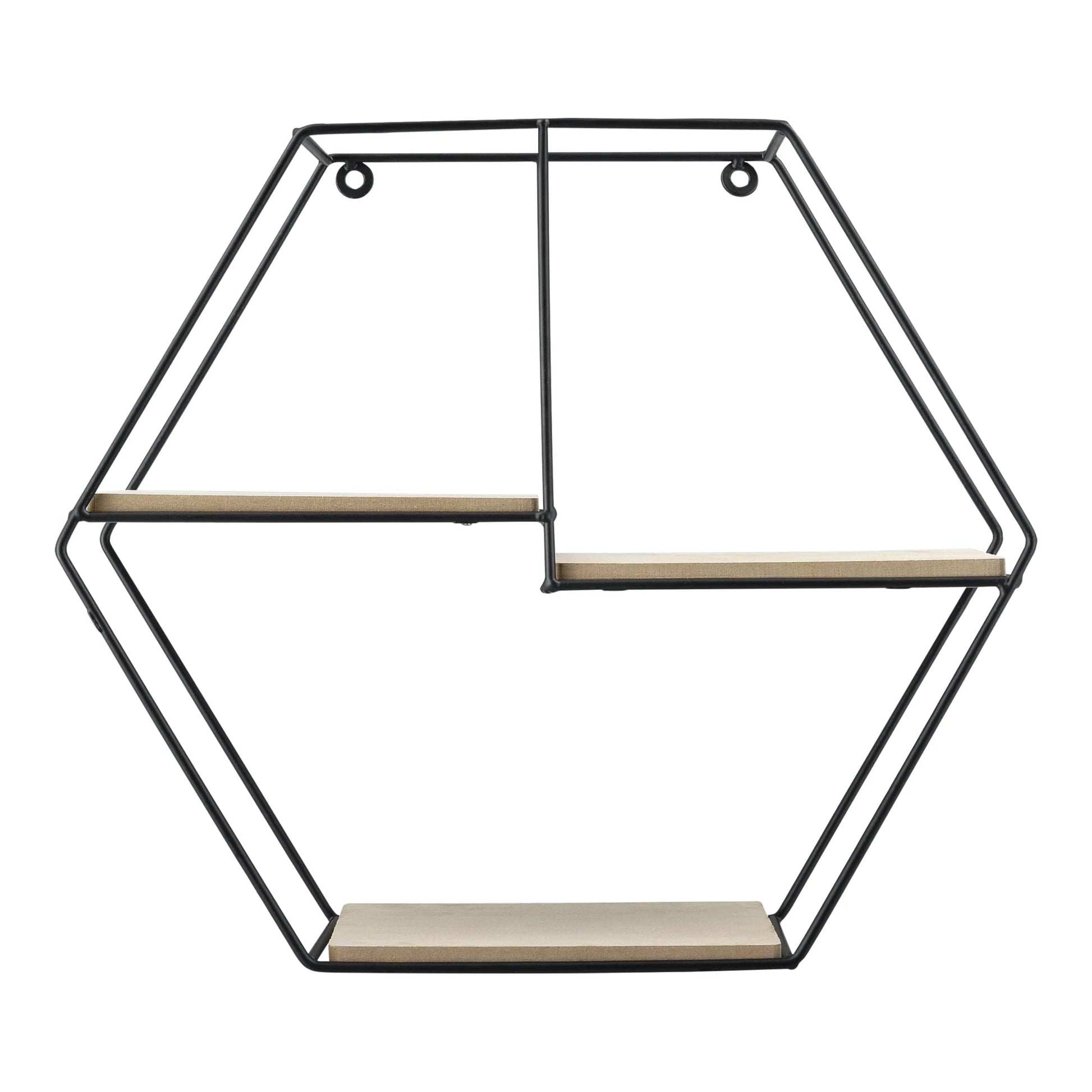 In And OutdoorMatch Wandrek Jean - Hexagon - Zwart en Hout - 40x12x35 cm - Metaal en Hout - Modern Design Wandplank