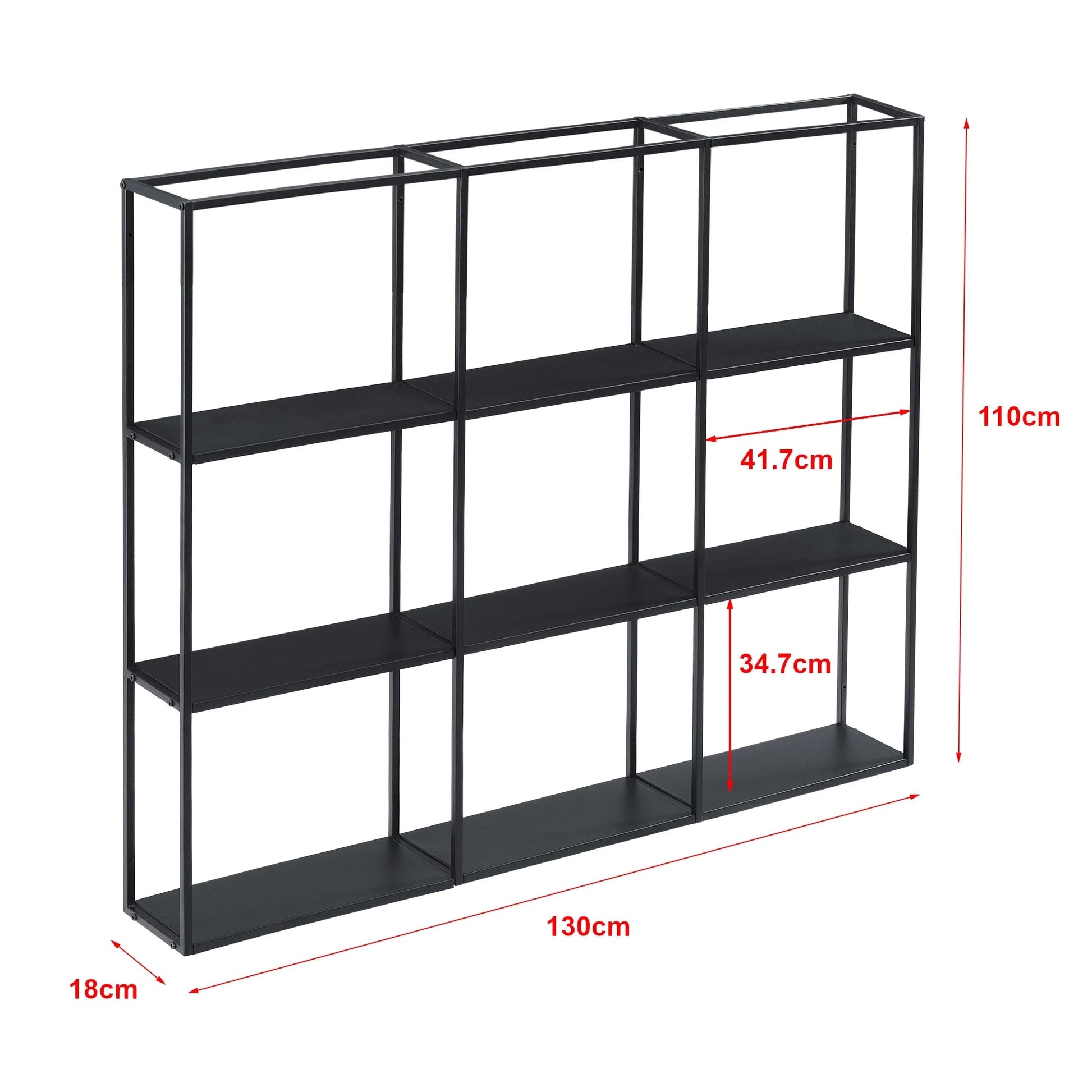 In And OutdoorMatch Wandrek Jettie - 130x18x110cm - Zwart - Metaal - Stijlvol Design Wandplank