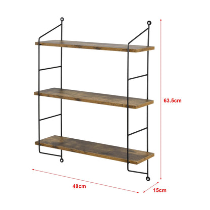 In And OutdoorMatch Wandrek Zilo - 3 planken - Wandkast - 60x23x63cm - Eikenkleurig - Spaanplaat - Modern Design Wandplank