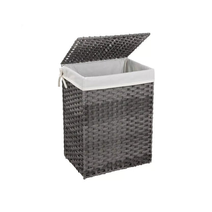 In And OutdoorMatch Wasmand met deksel Neva - Met handvatten - Wasbox - Rechthoek - Wassorteerder - Rotan - 46x33x60cm Wasmand