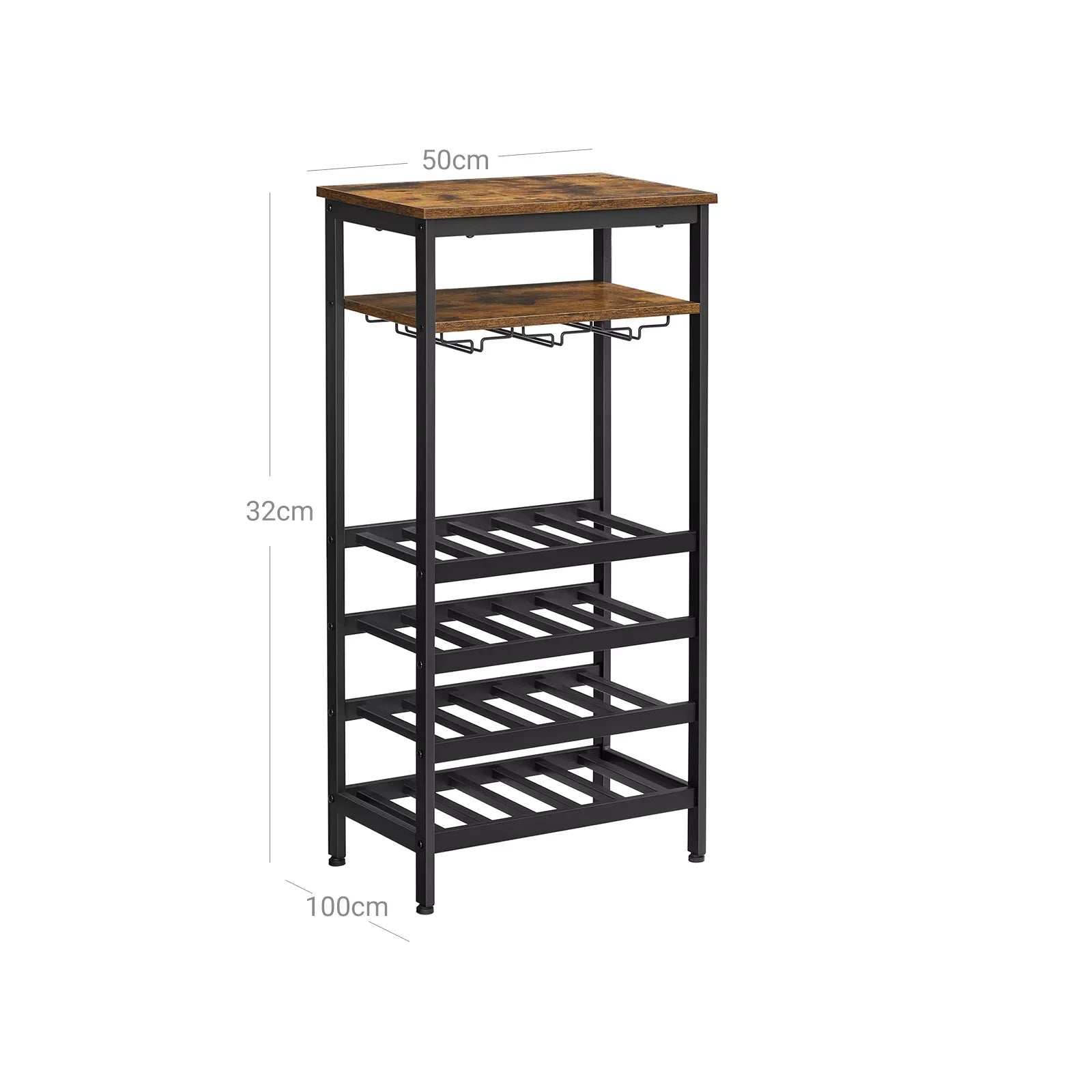 In And OutdoorMatch Wijnrek Alayna - 4 niveaus - 20 flessen - Bamboe flessenhouder voor keuken, bar, eetkamer, woonkamer - Rustiek bruin en zwart storage rack