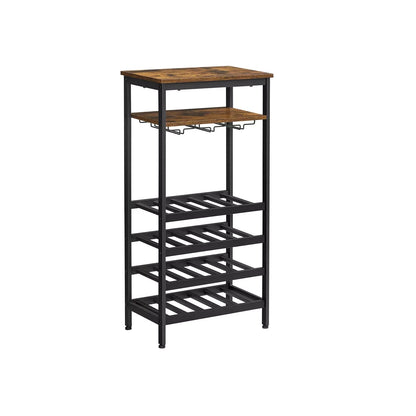 In And OutdoorMatch Wijnrek Alayna - 4 niveaus - 20 flessen - Bamboe flessenhouder voor keuken, bar, eetkamer, woonkamer - Rustiek bruin en zwart storage rack